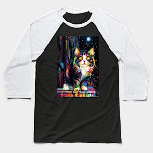 Maine Coon Cat Art Baseball T-Shirt